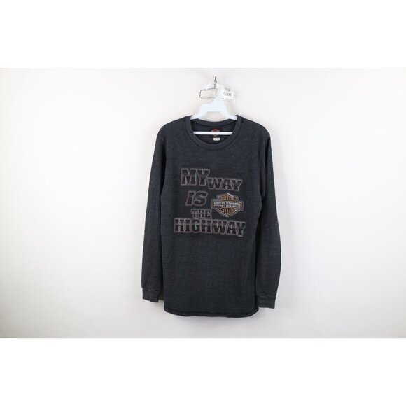 Vintage Y2K Harley Davidson Mens M Faded Thermal Waffle Knit Long Sleeve T-Shirt - Picture 1 of 16